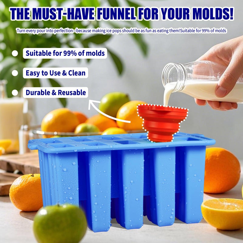 Waybesty Silicone Popsicles Molds,Popcylce Molds,Food Grade Reusable Popsicle Molds for Kids,Homemade Popsicles Molds,Ice Cream Mold,Ice Pop Molds Maker with Popsicle Stick,Popsicle Bag,Funnel (Blue) - Image 4